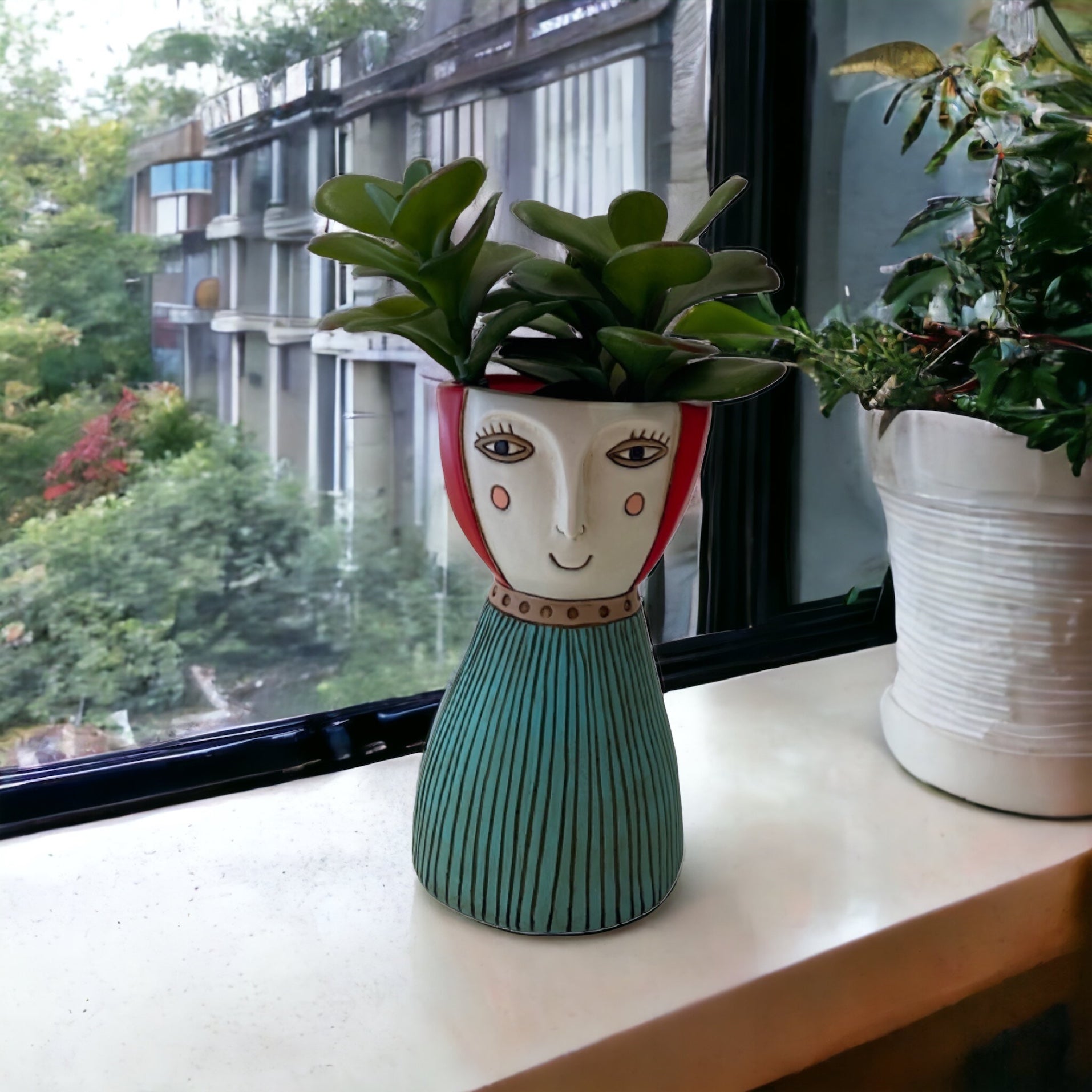 Pot Plant Planter Vase Lady Red